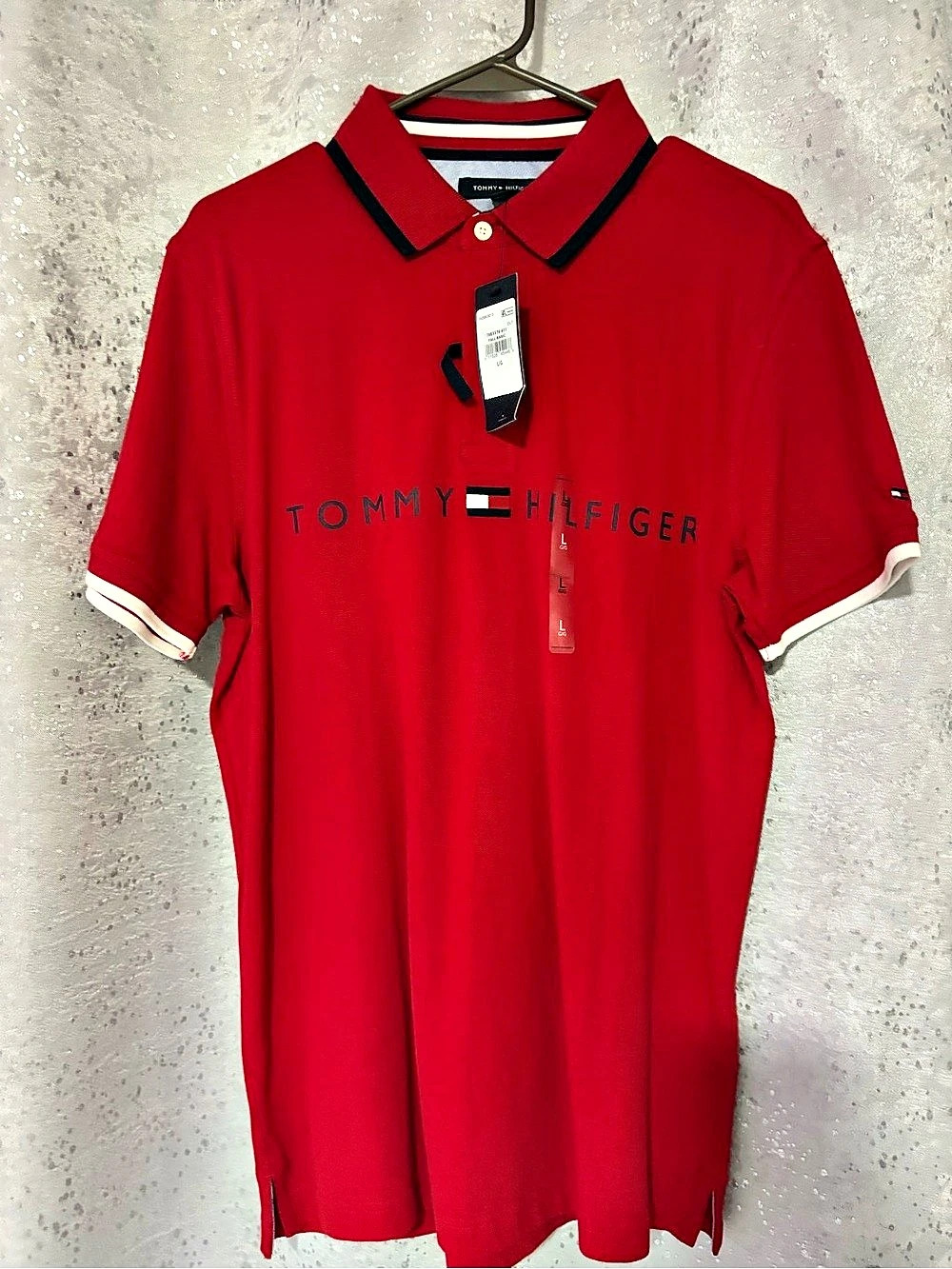Tommy Hilfiger Men's Logo Polo Shirt Polo Red & White Large